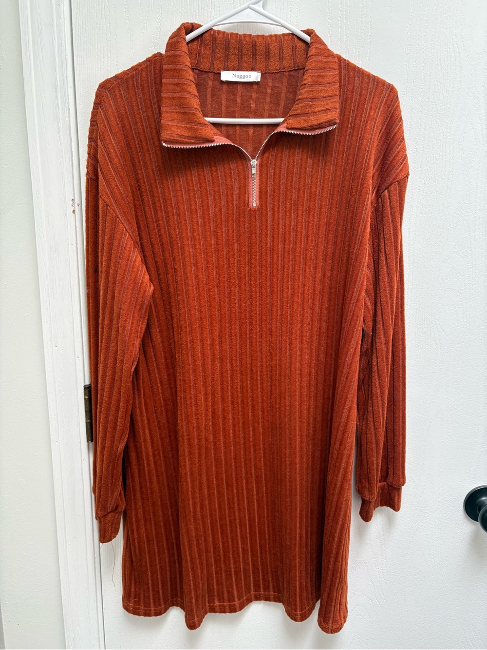Nagroo Rust Ribbed Half-Zip Turtleneck Sweater